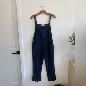 Navy Blue Button-Up Overalls